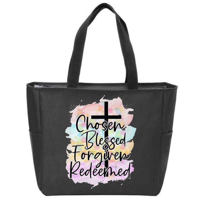 Chosen Blessed Forgiven Redeemed Christian Cross Jesus Cute Zip Tote Bag