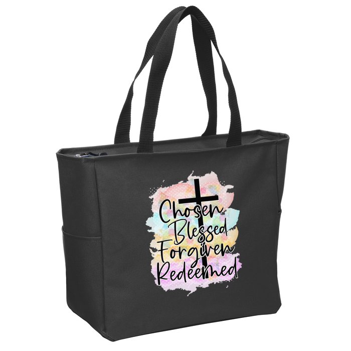 Chosen Blessed Forgiven Redeemed Christian Cross Jesus Cute Zip Tote Bag