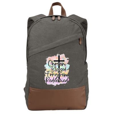 Chosen Blessed Forgiven Redeemed Christian Cross Jesus Cute Cotton Canvas Backpack
