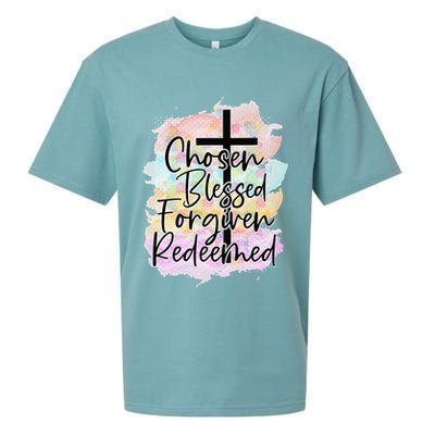 Chosen Blessed Forgiven Redeemed Christian Cross Jesus Cute Sueded Cloud Jersey T-Shirt