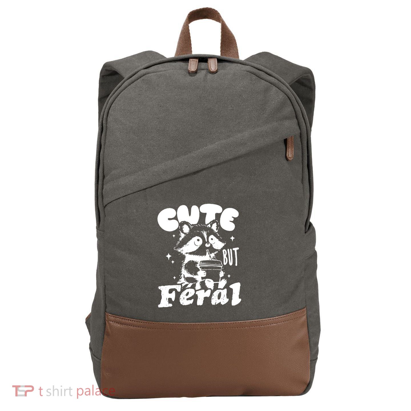 Cute But Feral Raccoon Funny Sarcastic Quote Cotton Canvas Backpack