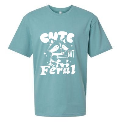 Cute But Feral Raccoon Funny Sarcastic Quote Sueded Cloud Jersey T-Shirt
