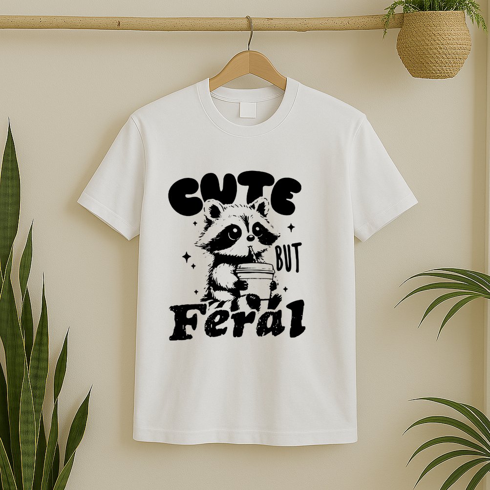 Cute But Feral Raccoon Funny Sarcastic Quote T-Shirt