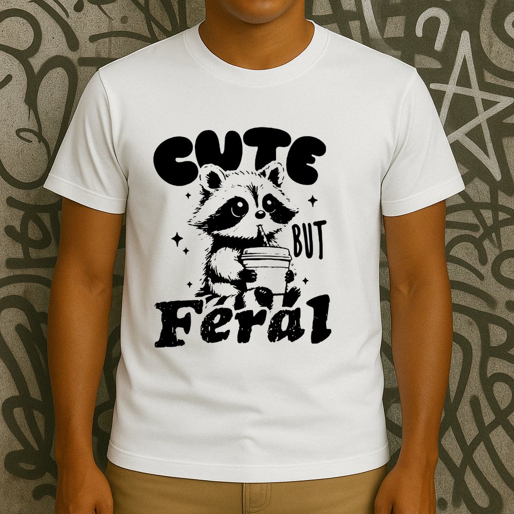 Cute But Feral Raccoon Funny Sarcastic Quote T-Shirt