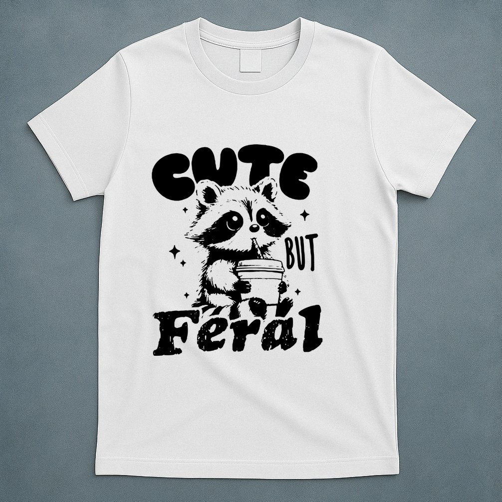 Cute But Feral Raccoon Funny Sarcastic Quote T-Shirt