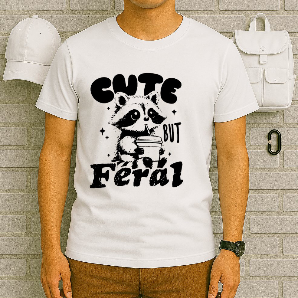 Cute But Feral Raccoon Funny Sarcastic Quote T-Shirt