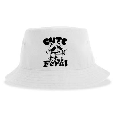 Cute But Feral Raccoon Funny Sarcastic Quote Sustainable Bucket Hat