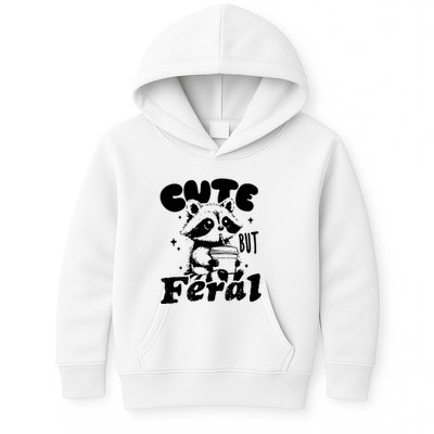 Cute But Feral Raccoon Funny Sarcastic Quote Kids Hoodie