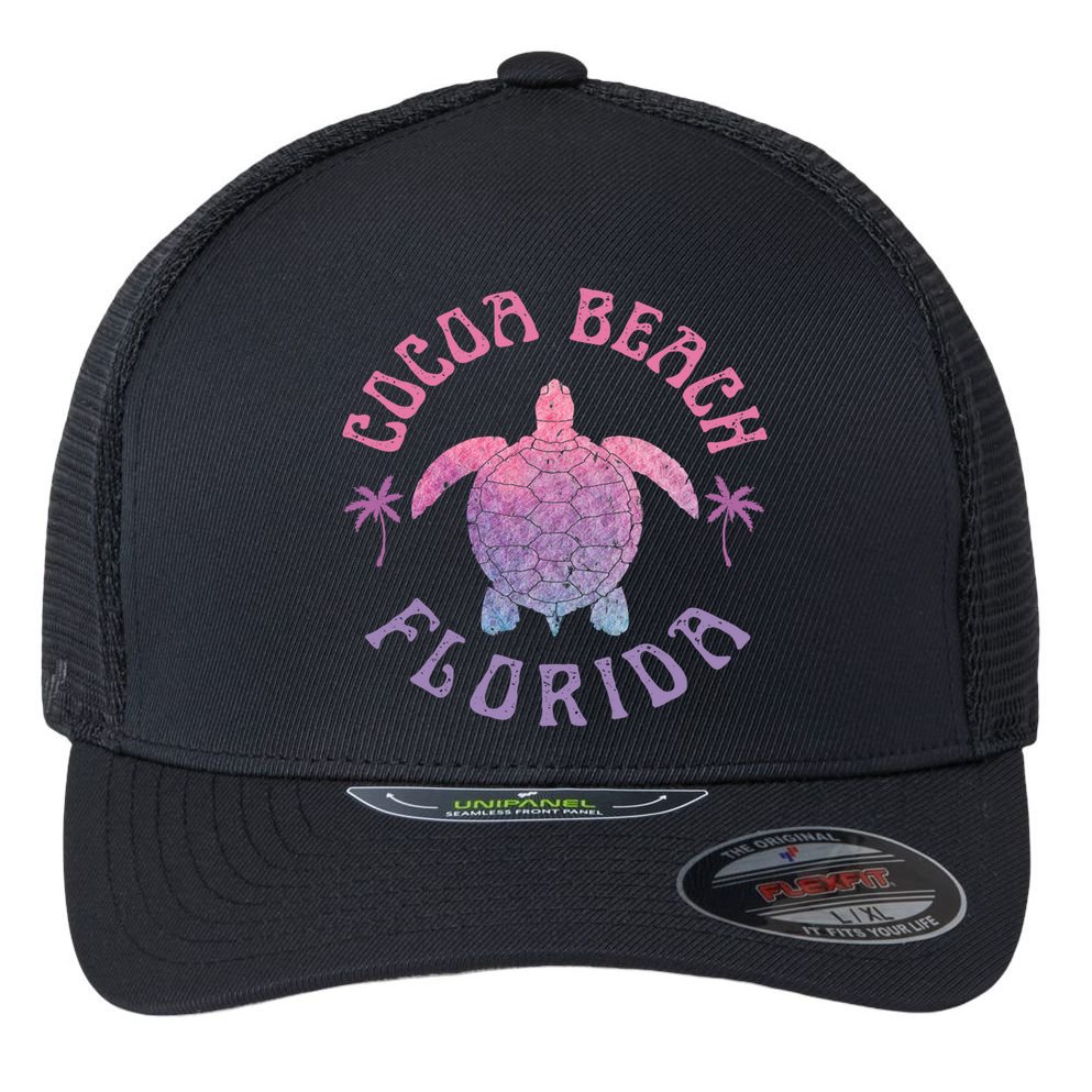 Cocoa Beach Florida Sea Turtle Summer Vacation Vintage Gift Flexfit Unipanel Trucker Cap
