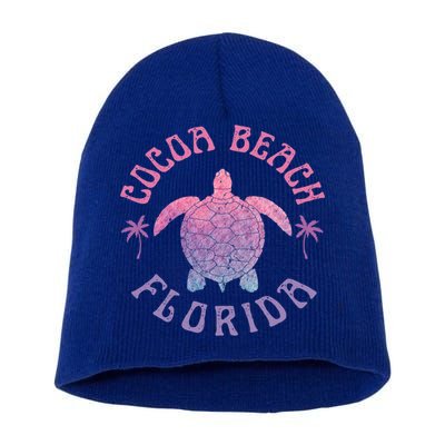 Cocoa Beach Florida Sea Turtle Summer Vacation Vintage Gift Short Acrylic Beanie