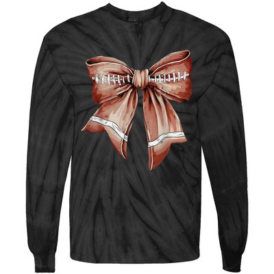 Coquette Bow Funny Football Lover Game Day Football Mom Mama Tie-Dye Long Sleeve Shirt