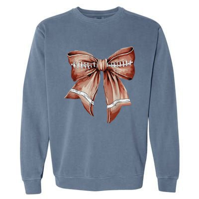 Coquette Bow Funny Football Lover Game Day Football Mom Mama Garment-Dyed Sweatshirt