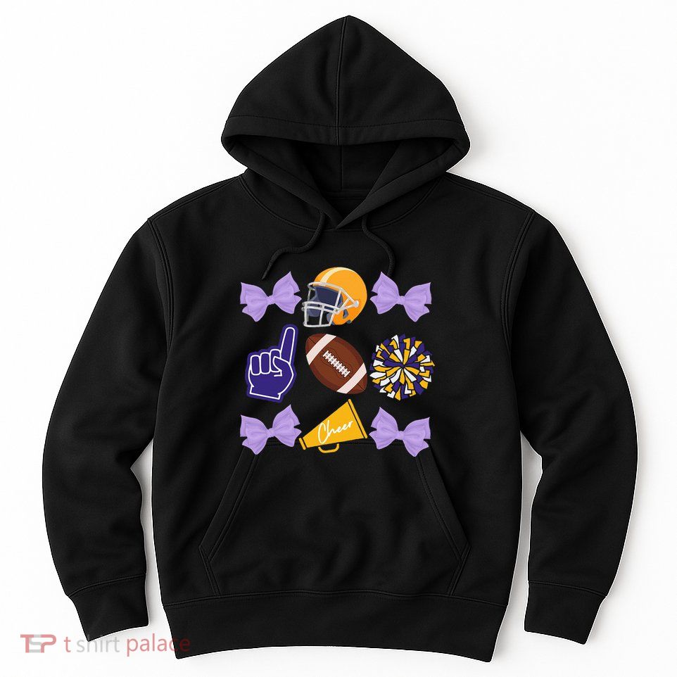 Coquette Bow Football Purple Gold Game Cheer Mom Touchdown Hoodie