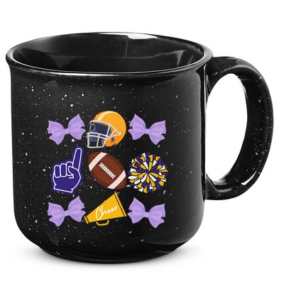 Coquette Bow Football Purple Gold Game Cheer Mom Touchdown 15oz Campfire Ceramic Mug