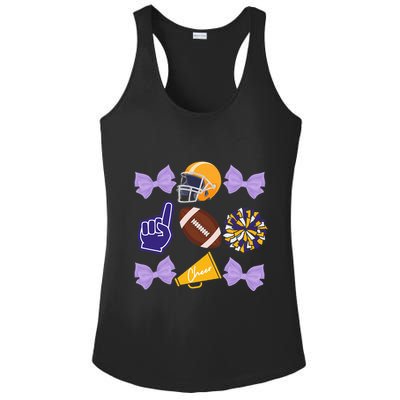 Coquette Bow Football Purple Gold Game Cheer Mom Touchdown Ladies PosiCharge Competitor Racerback Tank