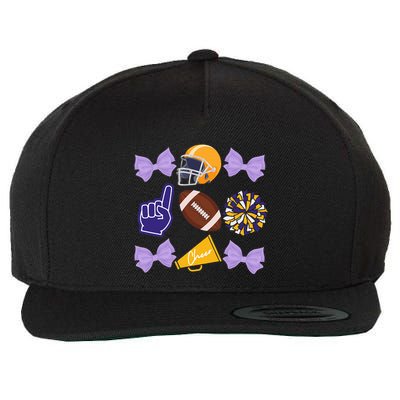 Coquette Bow Football Purple Gold Game Cheer Mom Touchdown Wool Snapback Cap