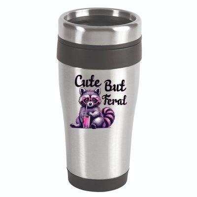 Cute But Feral Raccoon Funny Meme 16oz Travel Tumbler