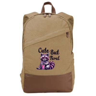 Cute But Feral Raccoon Funny Meme Cotton Canvas Backpack