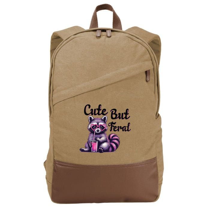 Cute But Feral Raccoon Funny Meme Cotton Canvas Backpack
