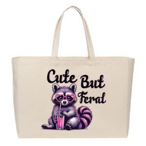 Cute But Feral Raccoon Funny Meme Cotton Canvas Jumbo Tote