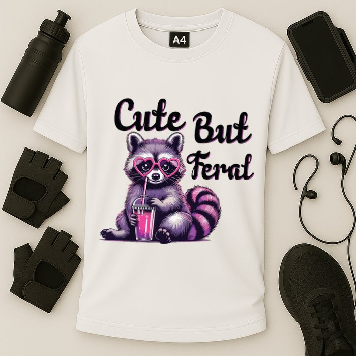 Cute But Feral Raccoon Funny Meme Performance Shirt