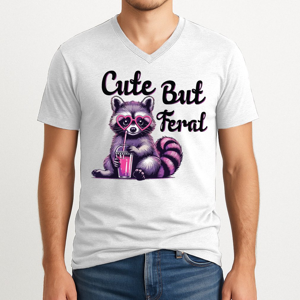 Cute But Feral Raccoon Funny Meme V-Neck T-Shirt