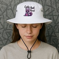Cute But Feral Raccoon Funny Meme Bucket Hat