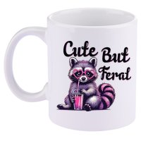 Cute But Feral Raccoon Funny Meme 11oz C Handle Ceramic Mug