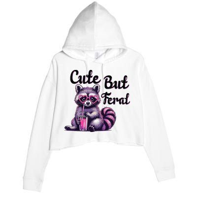 Cute But Feral Raccoon Funny Meme Crop Fleece Hoodie