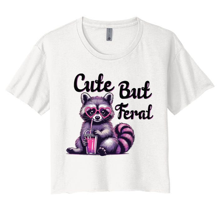 Cute But Feral Raccoon Funny Meme Crop Top