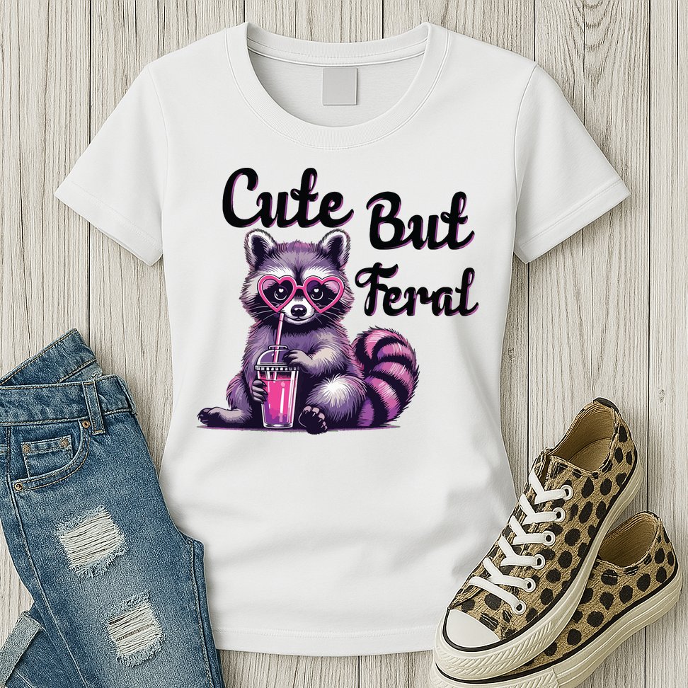 Cute But Feral Raccoon Funny Meme Womens T-Shirt