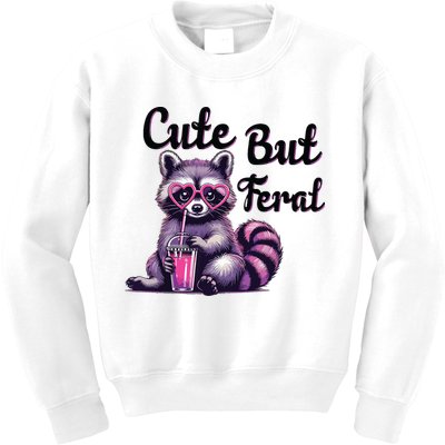 Cute But Feral Raccoon Funny Meme Kids Sweatshirt