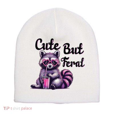 Cute But Feral Raccoon Funny Meme Short Acrylic Beanie