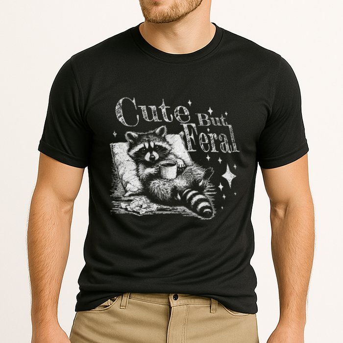 Cute But Feral Funny Raccoon Meme Love Coffee Gift Cooling Performance Crew T-Shirt