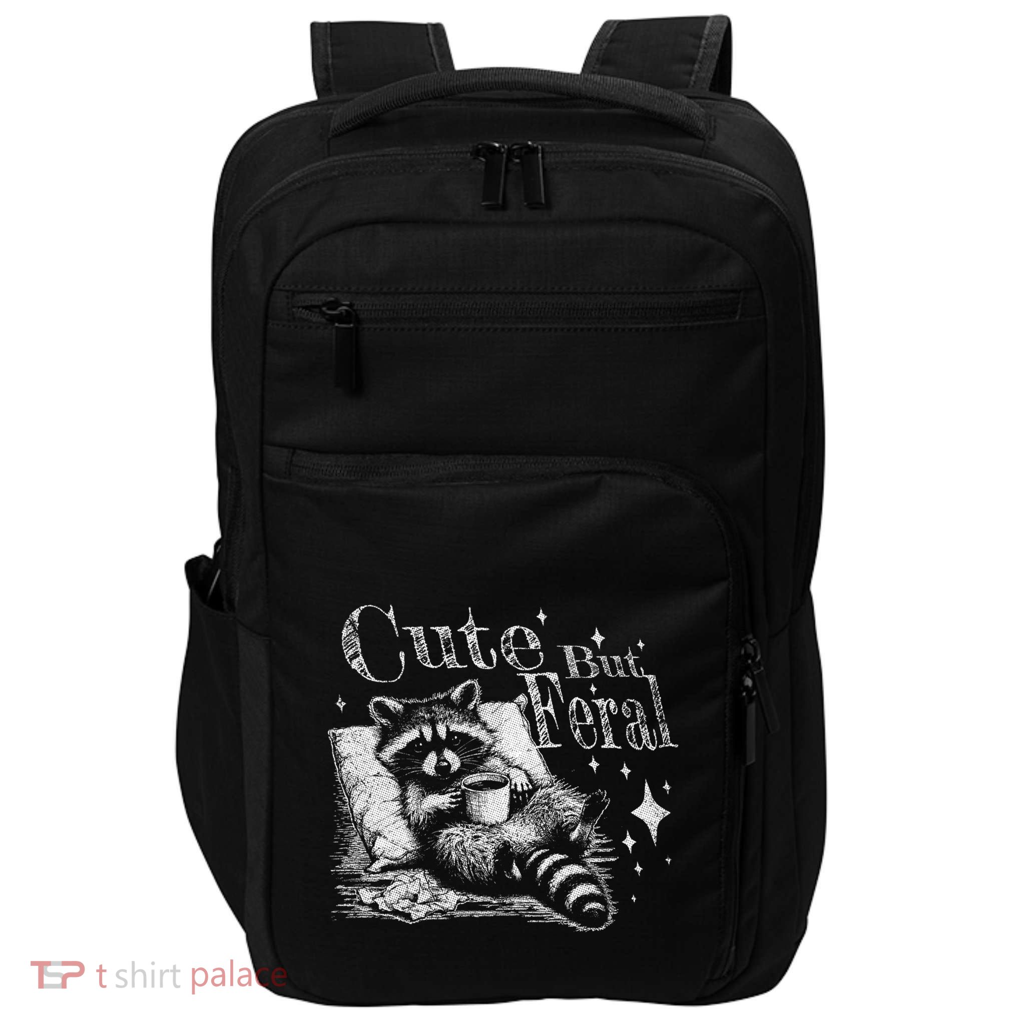 Cute But Feral Funny Raccoon Meme Love Coffee Gift Impact Tech Backpack