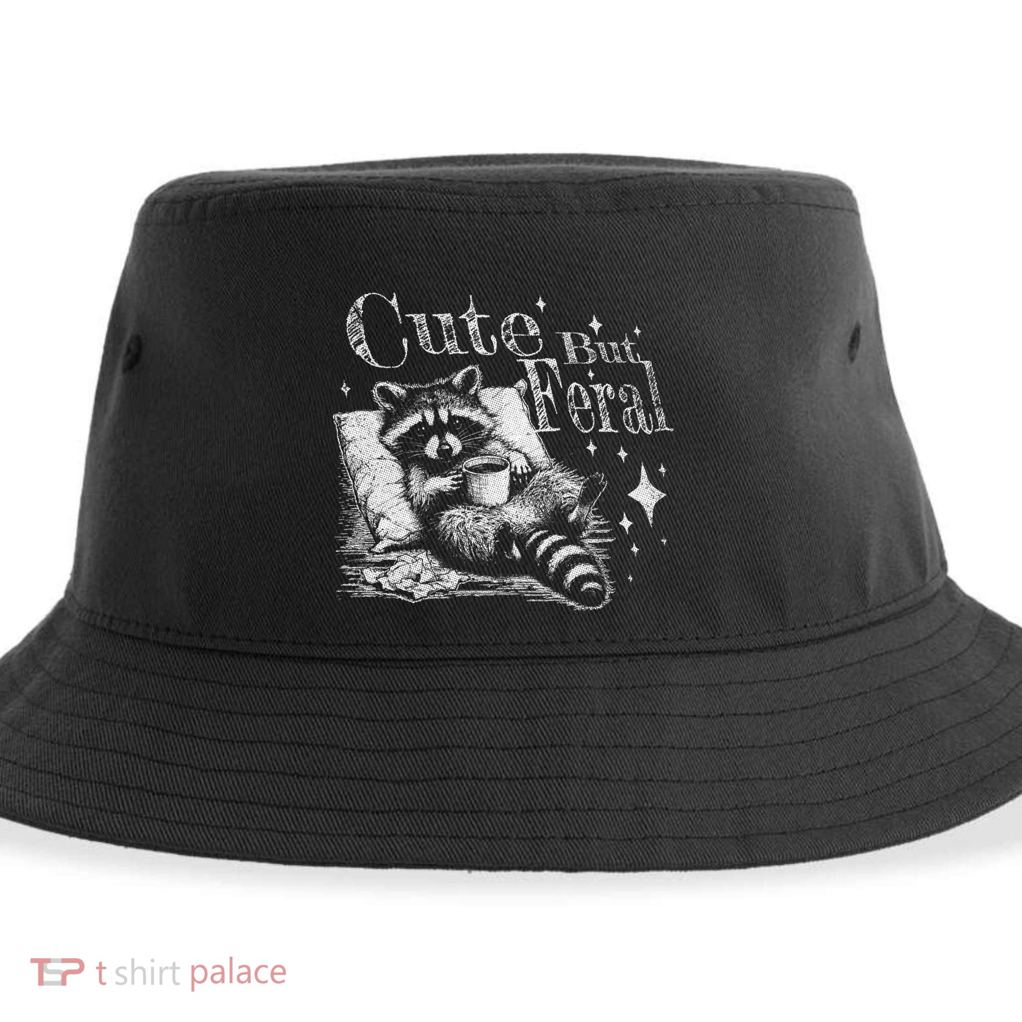 Cute But Feral Funny Raccoon Meme Love Coffee Gift Sustainable Bucket Hat