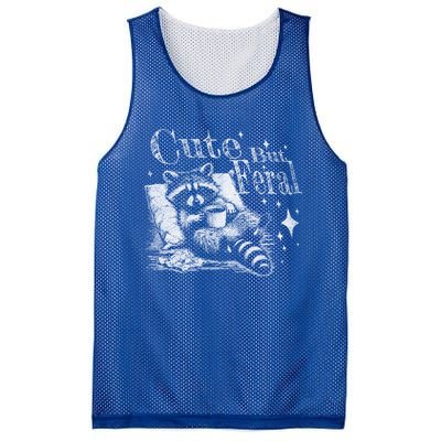 Cute But Feral Funny Raccoon Meme Love Coffee Gift Mesh Reversible Basketball Jersey Tank