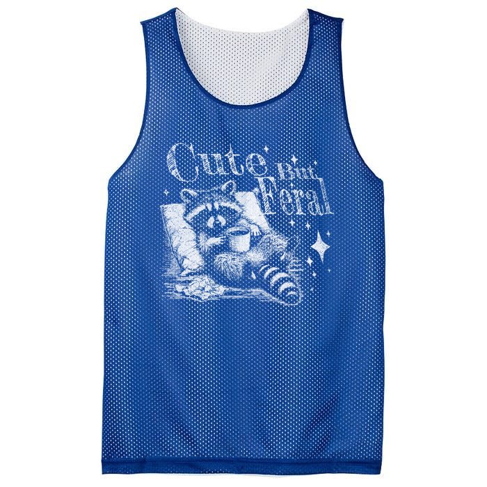 Cute But Feral Funny Raccoon Meme Love Coffee Gift Mesh Reversible Basketball Jersey Tank