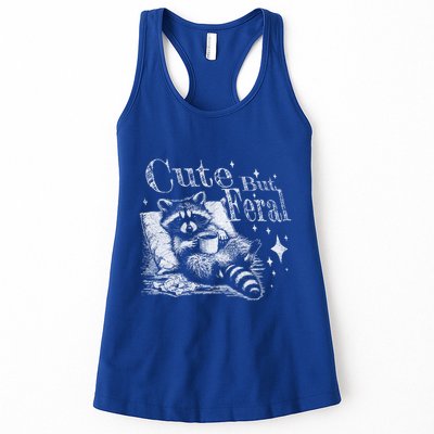 Cute But Feral Funny Raccoon Meme Love Coffee Gift Womens Tank Top