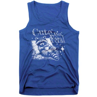 Cute But Feral Funny Raccoon Meme Love Coffee Gift Tank Top