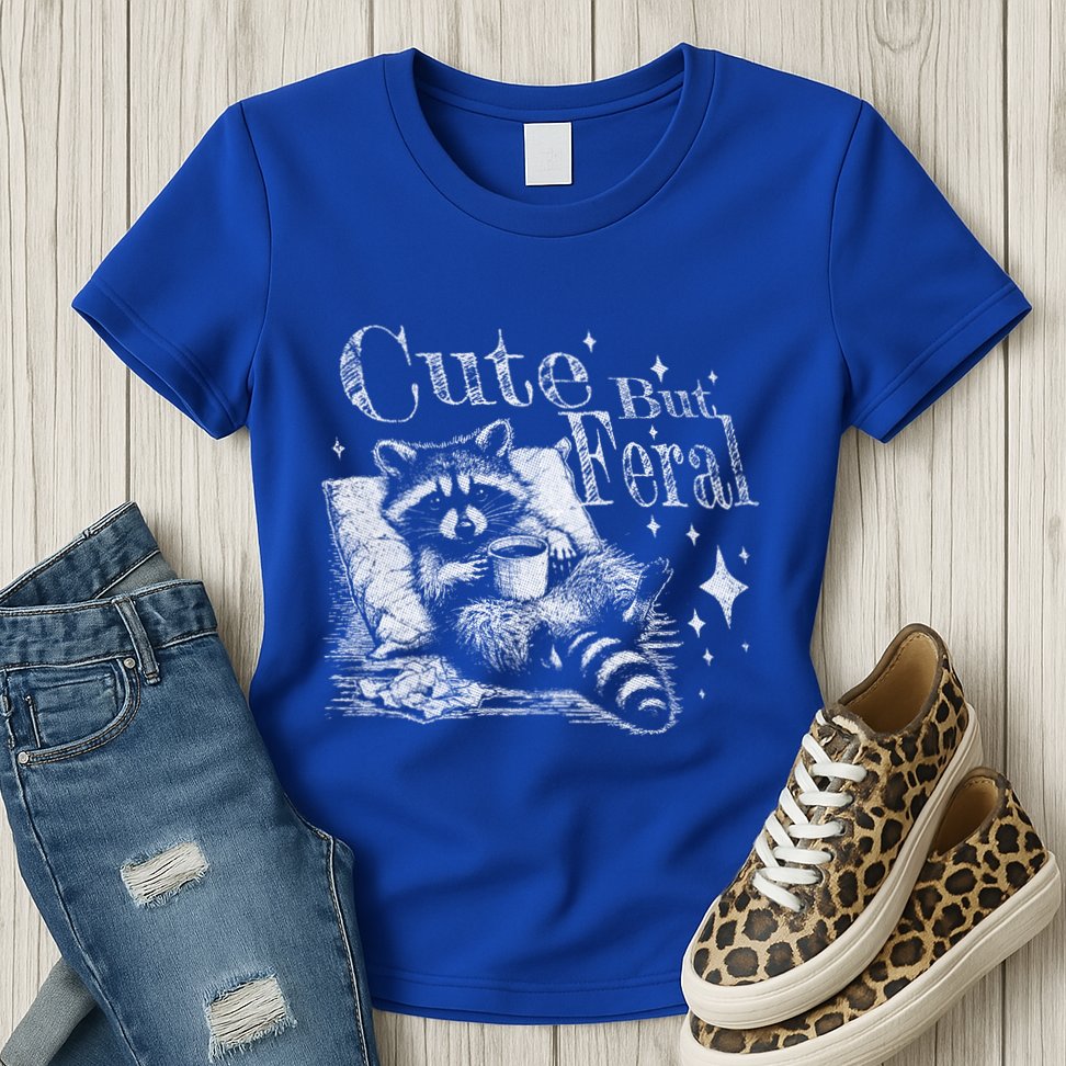 Cute But Feral Funny Raccoon Meme Love Coffee Gift Womens T-Shirt