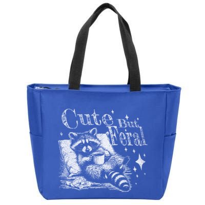 Cute But Feral Funny Raccoon Meme Love Coffee Gift Zip Tote Bag