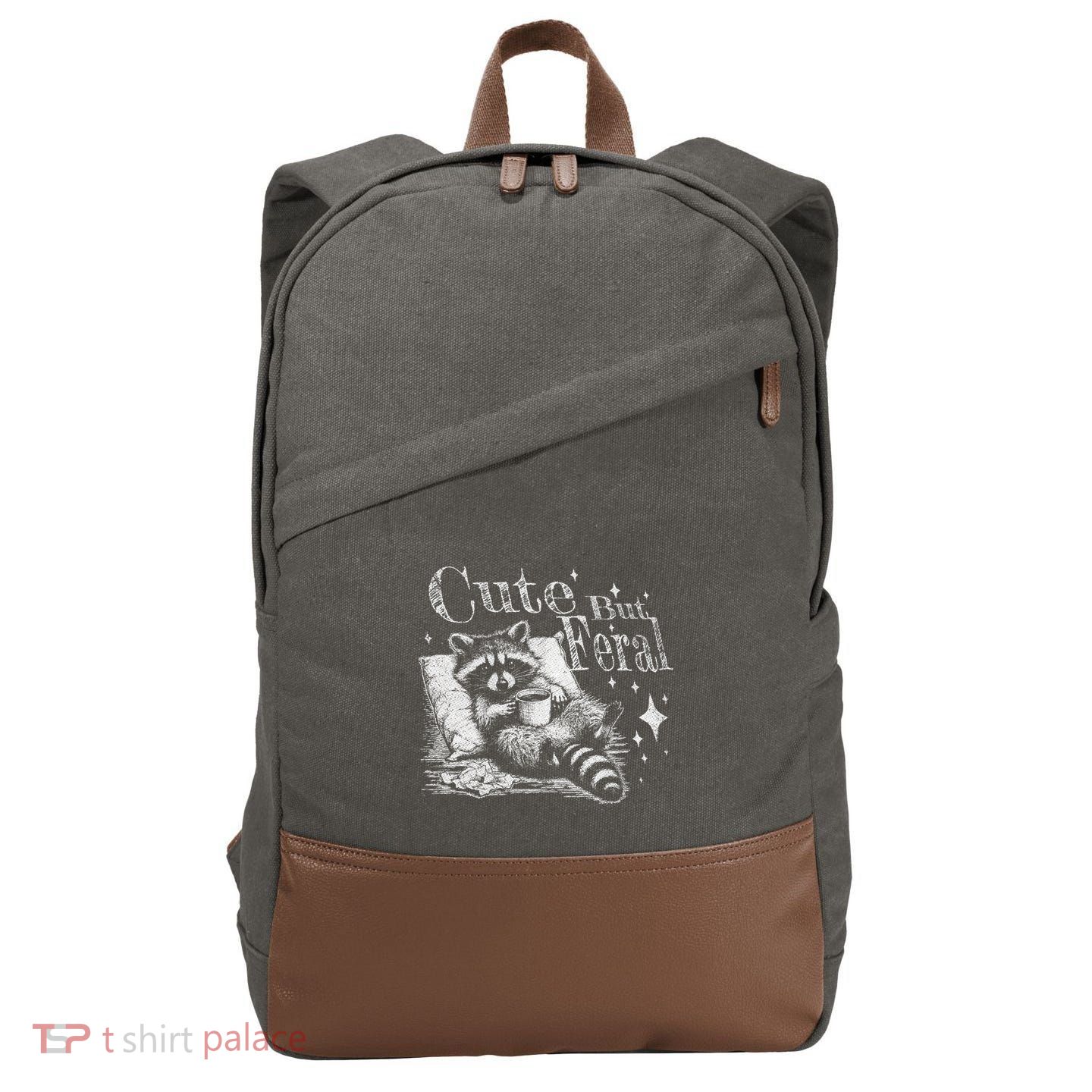 Cute But Feral Funny Raccoon Meme Love Coffee Gift Cotton Canvas Backpack