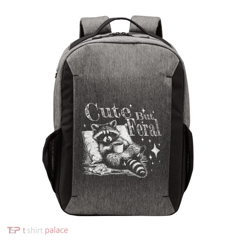 Cute But Feral Funny Raccoon Meme Love Coffee Gift Vector Backpack