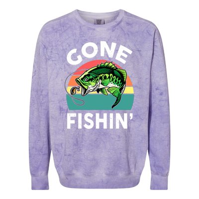 Cool Bass Fish Dad Gone Fishing Papa Funny Gift Colorblast Crewneck Sweatshirt