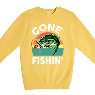 Cool Bass Fish Dad Gone Fishing Papa Funny Gift Premium Crewneck Sweatshirt