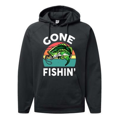 Cool Bass Fish Dad Gone Fishing Papa Funny Gift Performance Fleece Hoodie