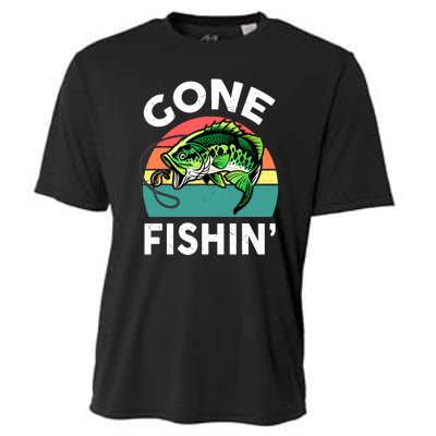 Cool Bass Fish Dad Gone Fishing Papa Funny Gift Cooling Performance Crew T-Shirt