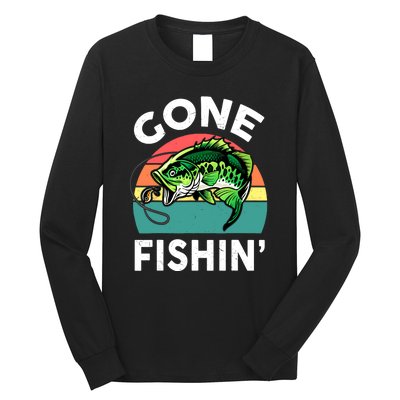 Cool Bass Fish Dad Gone Fishing Papa Funny Gift Long Sleeve Shirt