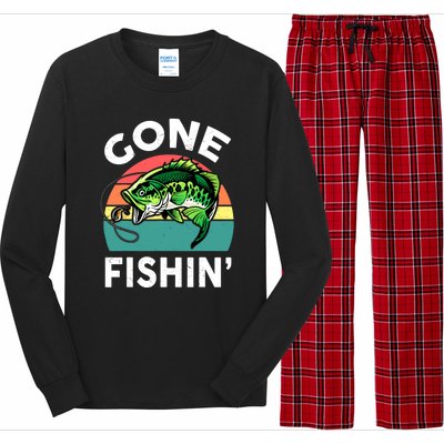 Cool Bass Fish Dad Gone Fishing Papa Funny Gift Long Sleeve Pajama Set